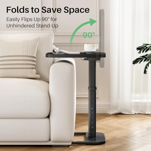 Image of Kitstorack Upgraded TV Tray Table with Panel Lock, Adjustable Height & 90 Flip-Over Design, Sofa Arm End Side Table for Eating, Dinner, Snack, Laptop, Couch, Bed, Chair or Small Spaces, Black