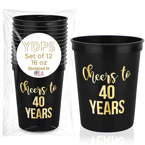 Cheers to 40 Years Old Birthday Decoration Cups, 12-Pack, 16 oz Each - 40th Birthday Cups, Party Favors For Women and Men, Perfect Party Supplies and Decorations