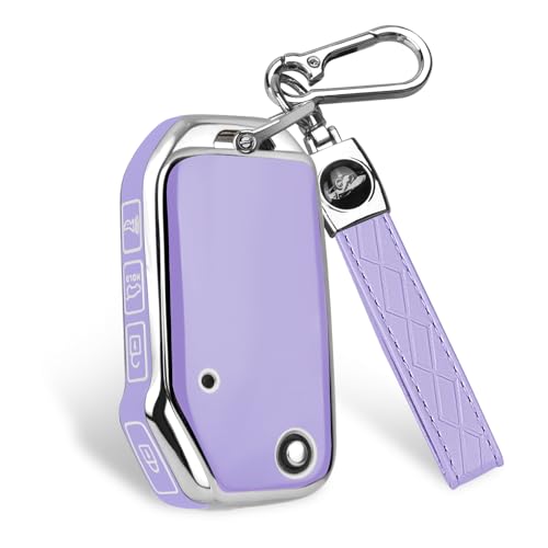QBUC for KIA Key Fob Cover with keychian Soft and Durable Key Cover TPU Car Key Holder Fit for Kia 2019-2023 Cerato Ceed Forte NIRO Sorento Seltos Soul Telluride 4 Buttons (S-Purple)