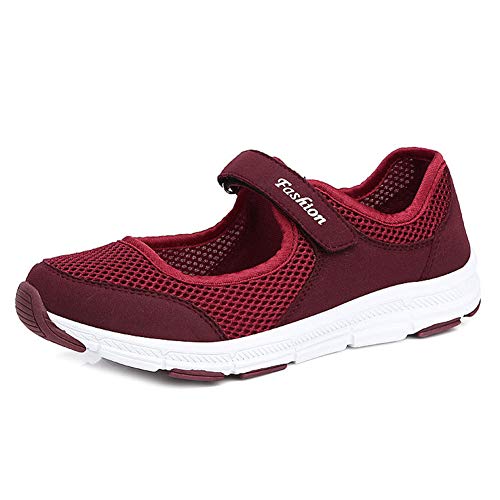 ERLINGO Chaussures de travail confortables et antidérapantes pour femme - Réglables - Respirantes - Antidérapantes - Légères - - rouge vin, 39 EU Cover