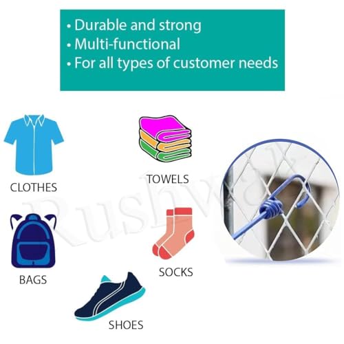 Image of Rushwak Cloth Drying Rope with Hooks (Pack of 3) Elastic Cloth Hanging Rope for Cloth Drying with 12 Clips Cloth Rope for Drying Clothes for Travel Home Outdoor Kapde Sukhane ki Rassi Wire -Multicolor