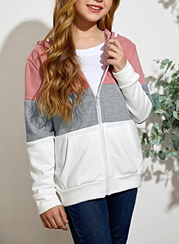 Sidefeel Girls Long Sleeve Zip Up Hoodie Sweatshirt Casual Coat With Pockets Size 8-9 Pink #TOP5