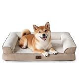 Sunquinn 犬用 犬ベッド ペットベッド ペットソファー 高反発 体圧分散 低床8cm アゴ乗せ 防水カバー 抗菌 洗える 滑り止め 通気性 オールシーズン シニア犬対応 中型犬 大型犬（外寸89Lx56Wx16.5Hcm ベージュ）