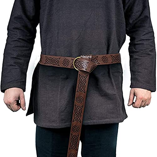 Medieval Viking Belt for Men Renaissance Knight Belt Embossed PU Leather O Ring Belt Viking Costume LARP Accessories