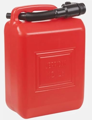 Unibos | 10 Litre Red Jerry Can Petrol Diesel Oil Fuel Water Storage Container Can With Pouring Spout | Oil Water Container | Carry Anywhere | Liquid Compatibility (1PC 10L)