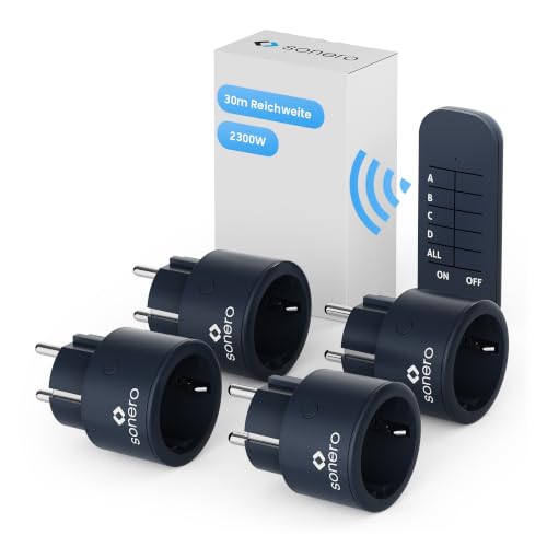 sonero® set di prese radio 2300 watt - 1x telecomando, 4x prese per uso interno, portata 30 m, antracite