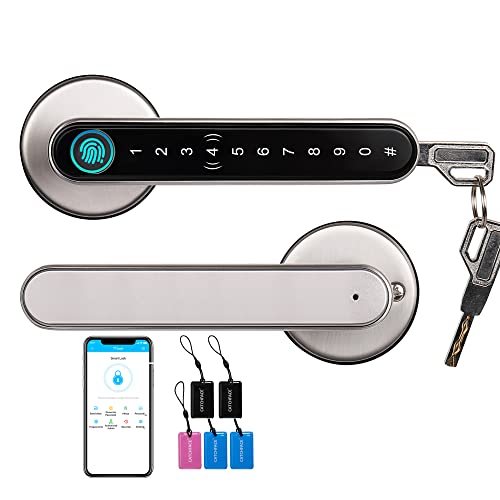 Image of CATCHFACE Fingerprint Door Handle - Keyless Entry, Biometric Smart Door Lock with WiFi Connectivity - Satin Nickel