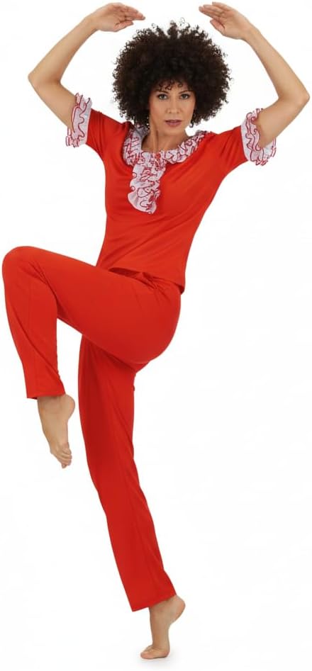 Women Sally O’Malley Costume I'm 50 Kick Outfit Saturday Night TV Show Cosplay Red Top Pants Set for Adult Halloween