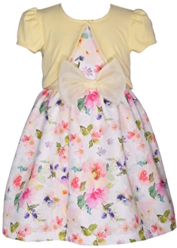 Bonnie Jean Baby Infant Toddler Little Big Girls Special Occasion Short Sleeve Floral Bow Yellow Cardigan Dress
