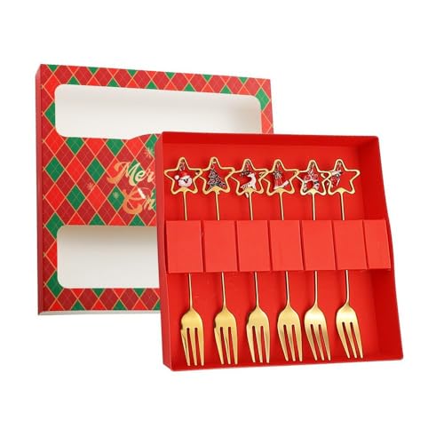 CashMuch Juego de cubiertos de acero inoxidable con colgantes festivos, cucharas de 16,2 cm, tenedor con bota, árbol de alce, campana, para reuniones de fiesta de Navidad