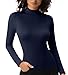 OVIYEGAIN Navy Blue Women's Turtleneck Long Sleeve Shirts Slim Fit Thermal Underwear Basic Base Layer Fitted Active Tops