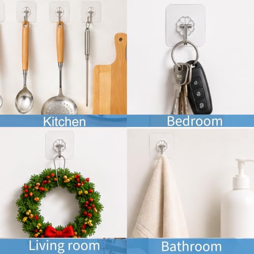 Image of KONVIO NEER Flower Adhesive Wall Hooks - 20 Pack Heavy Duty Self Adhesive Hooks for Wall, Waterproof Strong Wall Hanging Hooks for Keys, Towels, Coats, Kitchen, Bathroom, Home & Office
