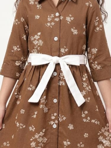 Image of A.T.U.N. (ALL THINGS UBER NICE) Girls 100% Cotton Shirt Dress with Belt | Button-Down Dress with Collar Neck | Soft Breathable Kids Outfit for Girls