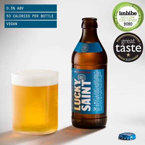 LUCKY-SAINT-Alcohol-Free-Beer-Case-of-12-x-330ml-05-Bottles-Vegan-53-Calories-per-Lager-4-Natural-Ingredients-Pilsner-Malt-Hallertau-Hops-Water-Yeast-Non-Alcoholic-Gifts-Hampers