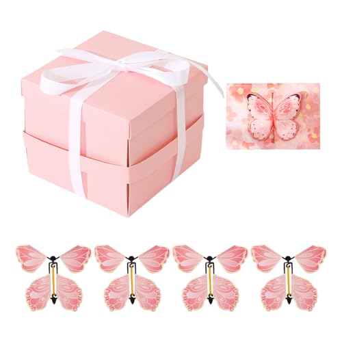 IDNVFY 1 Caja Sorpresa De Mariposas, 1 Tarjeta De Felicitación De Mariposas En 3D, Tarjeta Plegable Manuscrita, Empaque De Regalo De Cumpleaños, Decoración De Regalo De San Valentín.