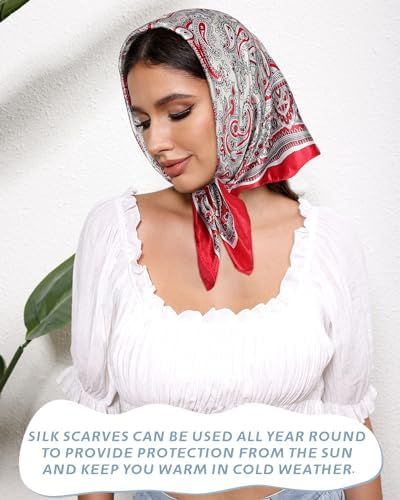 AWAYTR 23.6 Inches Satin Head Scarves for Women 4PCS Square Silk Like Hair Scarves Silk Hair Bandanas