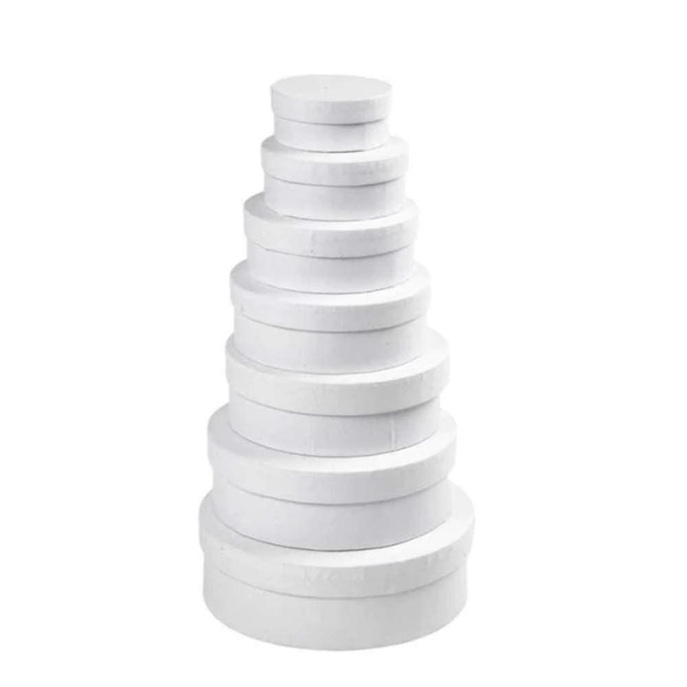 Creativ 100263 Round Box Set, D: 8,5+10,5+12,5+14,5+16,5+18,5+21,5 cm, H: 4+4,5+5+5,5+6+6,5+7 cm, White, 7asstd