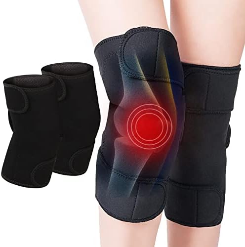 iTecow 2 Packs Self-Heating Knee Pads, Adjustable Magnetic Tourmaline Therapy Knee Support Brace Wrap for Arthritis Pain Relief(Black)