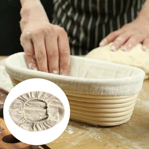 2 Stk Leinentuch Brot Backen Bäckerleinen Oval,Leineneinsatz für Brot Gärkörbchen,Teigtuch Strudeltuch Gärtuch,Gärhaube Backtuch,Gärfolie Teig zum Abdecken,Gärkorb Brotbacken,Brotbackzubehör für Brot