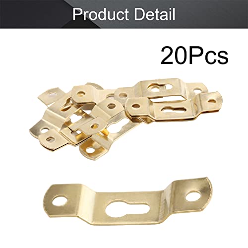 Image of MroMax 20PCS Keyhole Hanging Plate 1.93 inch x 0.51 inch Single Hole Hook for Hanging Paintings Artwork Picture Frame Hook Photos Gold Tone