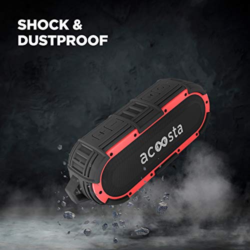 Image of ACOOSTA BOLD 850, IPX8 100% Waterproof, Portable Wireless Bluetooth Speaker (10 watt) with Loud Bass, Shockproof & Dustproof with Built in Mic, Aux & Upto 12hrs of Playtime (2500 mAh) - (Black-Red)