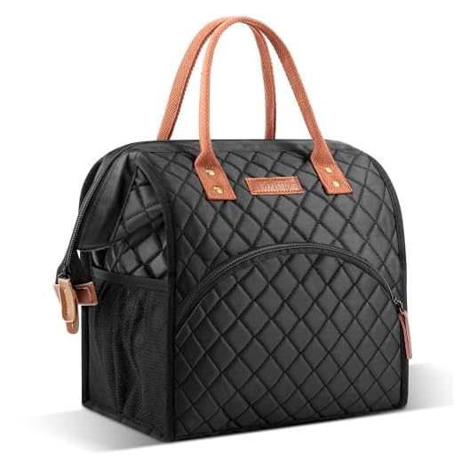 LOKASS Lunch Bag Insulated Lunch Box Wide-Open Lunch Tote Bag Large Drinks Holder Durable Nylon Thermal Snacks Organizer for Women Men Adults Work Picnic Hiking Beach Fishing,Black-Square
