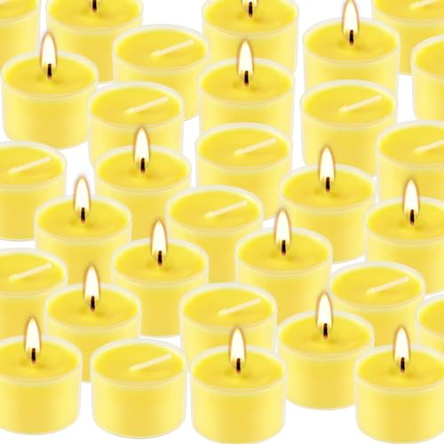 Image of 50 Pack Clear Tea Lights Candles Bulk, Summer Citronella Candle Outdoor and Indoor, for Birthday Emergency Home Garden(8 Hour, Yellow)