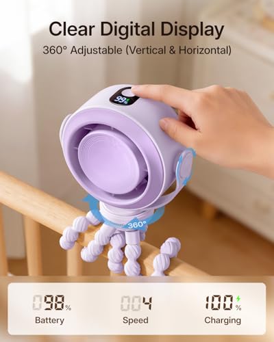 Image of SWEETFULL Portable Stroller Fan, Pinch-Proof Baby Fan - Purple