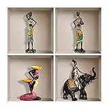 IARTTOP 3D African Women Sculpture Wall Sticker,Africa Girls Wall Decal,Black Lady with Elephant Wall Art Print,Modern Living Room Home Decor,Vintage African Wall Art