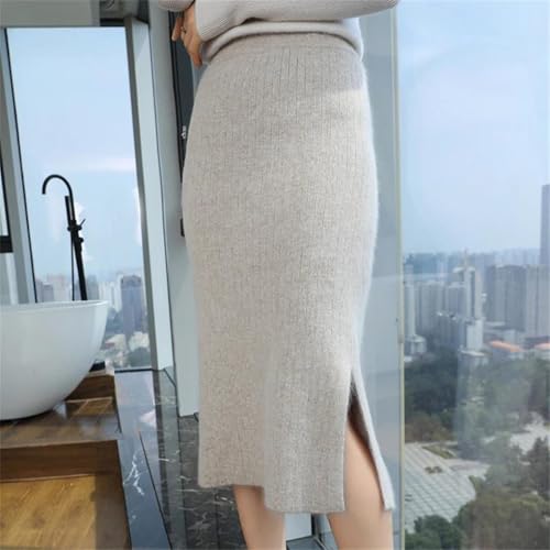 Solid Wool One-Step Skirts Women's Elastic Waist Split Knitted Long Skirt2