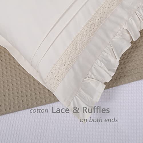 Jng Kraftlab King Size Pillow Shams Set Of 2 20X36 In Cream Zipper Closure With Boho Ruffle & Lace & Pleats For Shabby Chic Bohemian Farmhouse 100% Cotton By Jng Kraftlab thumb #4