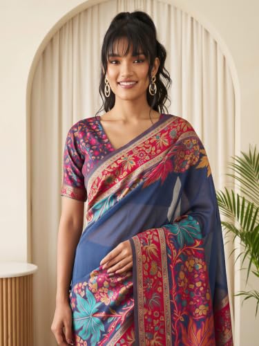 AKHILAM navy blue navy blue silk saree – image 6