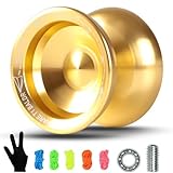 JOLESHARE Professional Unresponsive Yoyo for Pros and Responsive Yoyos for Kids Beginners, Package Includes Replaceable Responsive Bearings, yo-yo Gloves, and 5 yo-yo Cords(Gold)