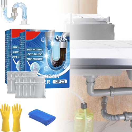 Detergente per scarichi potente, nuovo detergente per scarichi 2024, detergente per tubi, detergente per scarichi e lavandini potente per cucina, bagno, WC (2 Box)