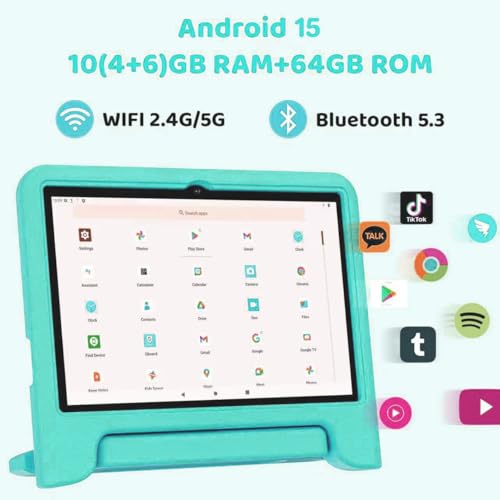 COLORROOM 2026 Upgraded Android 15 Tablet, 10inch Kids Tablet, Octa-core CPU, 10GB+64GB+1TB Expand Tablets for Kids with Kids Space, Parental Control, 6000mAh Big Battery,Touchscreen Tableta (Green) - Image 5