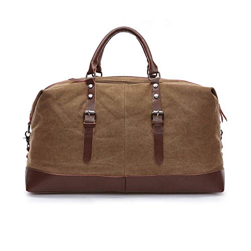 Mala De Viagem Masculina Executiva De Lona E Couro Compartimento Para Notebook Grande E Resistente - ZAFIN (Marrom)