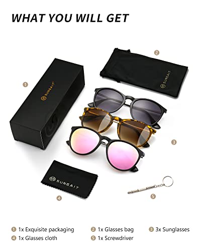 Image of SUNGAIT Vintage Round Sunglasses for Women Classic Retro Designer Style