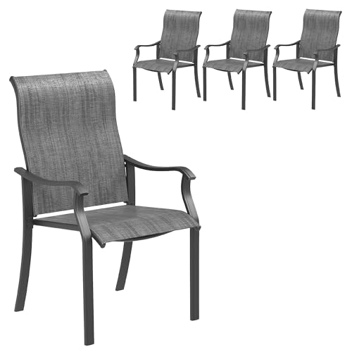 Image of UDPATIO Outdoor Dining Chairs Set of 4, Textilene High Back Patio Chairs | High Back Patio Chairs, All Weather Breathable Textilene Patio Dining Chairs, Heavy Duty Patio Chair for Backyard, Dark Grey