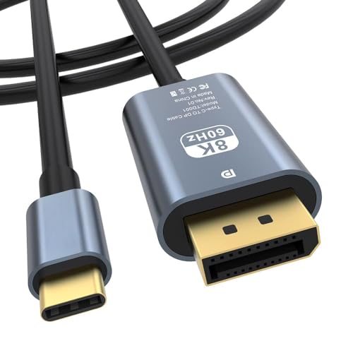 atdaraz USB C to DisplayPort, 8K 60Hz Type-C to DP Cable 4FT/1.2M (4K 60Hz 144Hz 120Hz 2K 240Hz) 32.4Gbps 1.4 HBR3 Alt Mode Video Adapter for MacBook Pro/iPad Pro, XPS 15 and More