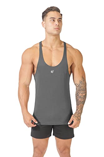 Jed North Bodybuilding Stringer Gym Tank Top Singlet Racerback, X-Large, Grey