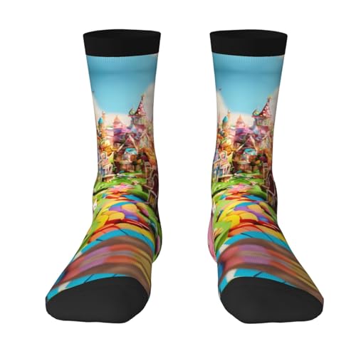 dkkuvt Candy Land Print Adult Tall Socks Single Side For Men Women Warm And Comfortable For All Seasons, 2 Black-1, One Size