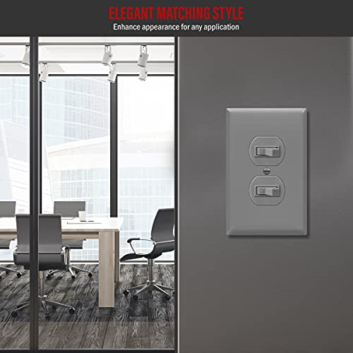 Image of ENERLITES Duplex Receptacle Wall Plate, Electrical Outlet Covers, Gloss Finish, Mid-Size 1-Gang 4.88 inch x 3.11 inch, Polycarbonate Thermoplastic, UL Listed, 8821M-GY-10PCS, Gray, 10 Pack, 10 Count