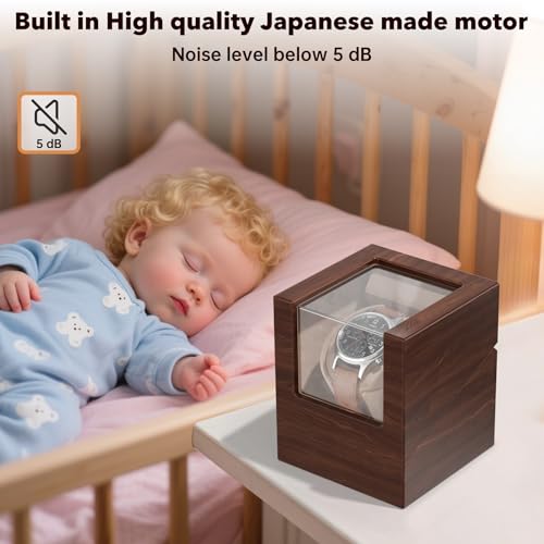 Racokky Watch Winder for Automatic Watches, Anti-Magnetic Single Watch Winder Box for Rolex, Luxury Wooden Case, Quiet Japanese Motor, Soft Velvet Pillow, Battery or Type-C, Premium Gift for Men by Racokky - Used condition - Image 5