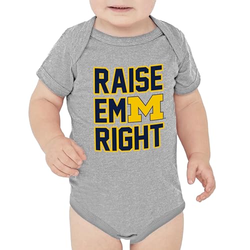 Little King NCAA Raise Em Right Short Sleeve Romper-Michigan-Heathered Oxford-12 Months