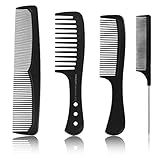 Popuppe 4 Stcke HaarKamm Set,Barbier Zahnkamm mit Griff Haarstyling Kamm Antistatischer Grobzinkiger,Schwarz Feiner Kamm/Breiter Kamm fr Mnner und Frauen