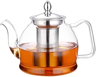 HIWARE 1000ml Glass Teapot with Removable Infuser, Stovetop Safe Tea Kettle, Blooming and Loose Leaf Tea Maker Set