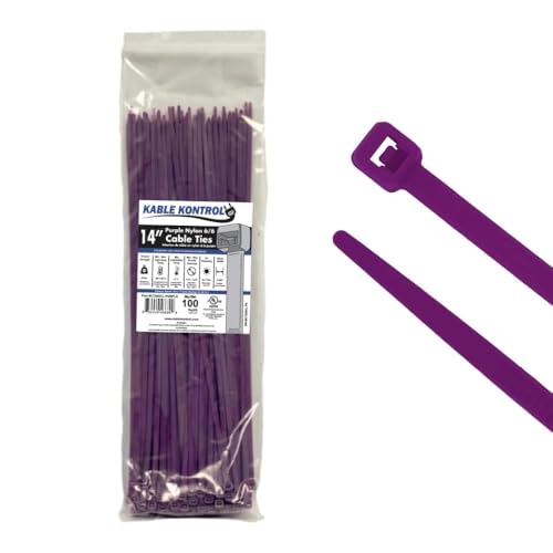 Image of 14 inch Kable Kontrol Color Cable Ties, 50 lb. Test, (100 Pack - All One Color) (14 inch Long, Purple)