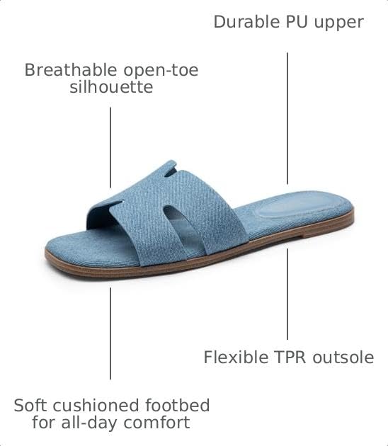 Image of Rihero Flat Sandals Women Dressy Comfortable Slip On Leather Slide Sandals