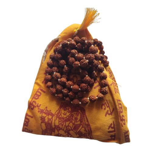 BHAVICREATION Rudraksha Mala with Gomukhi japa Bag 108 Beads Hare Krishna Mala Puja samagri (Rudraksha mala 10 mm)