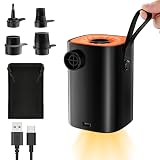 iFunSky Gonfiatore Elettrico Portatile, 4000mAh Pompa Elettrica con 4 Ugelli/Luce Campeggio/Gancio Adatto per Materasso Gonfiabile,Divano Gonfiabile,Materassino Campeggio,Piscina